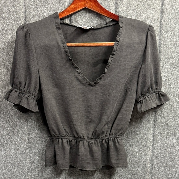 Topshop Dark black Ruffle V-Neck Blouse - Picture 5 of 5